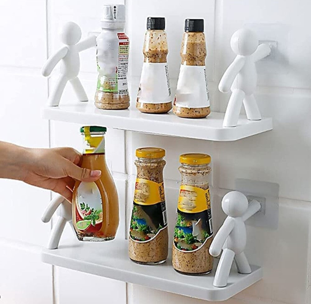 White multipurpose adhesive wall hook rack for hanging bags, keys, and towels on smooth surfaces
