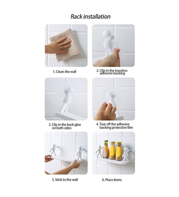 White multipurpose adhesive wall hook rack for hanging bags, keys, and towels on smooth surfaces