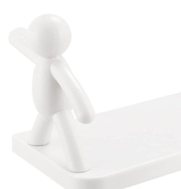 White multipurpose adhesive wall hook rack for hanging bags, keys, and towels on smooth surfaces