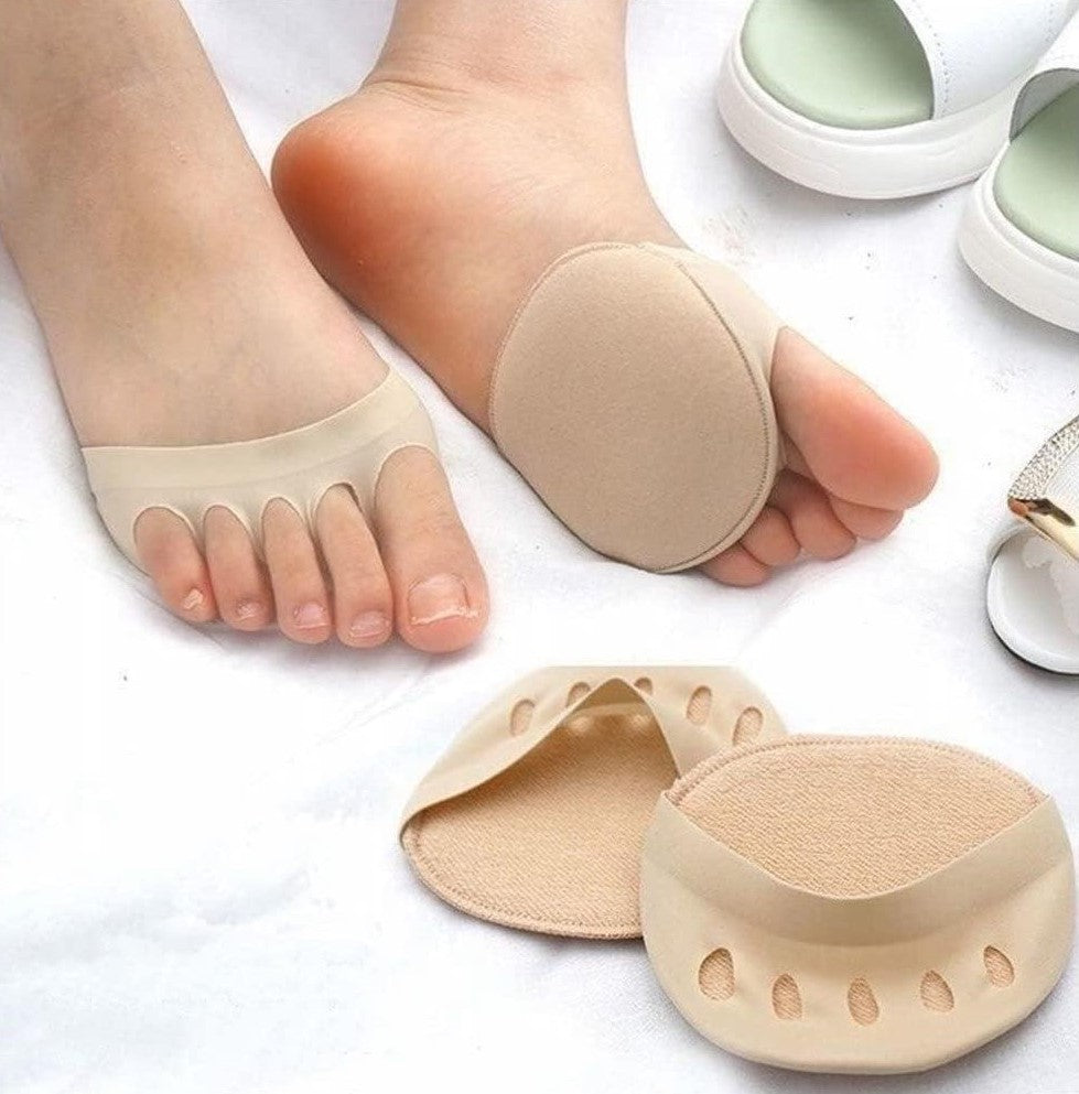Beige honeycomb fabric forefoot pads for women and men to reduce friction and prevent slippage in shoes