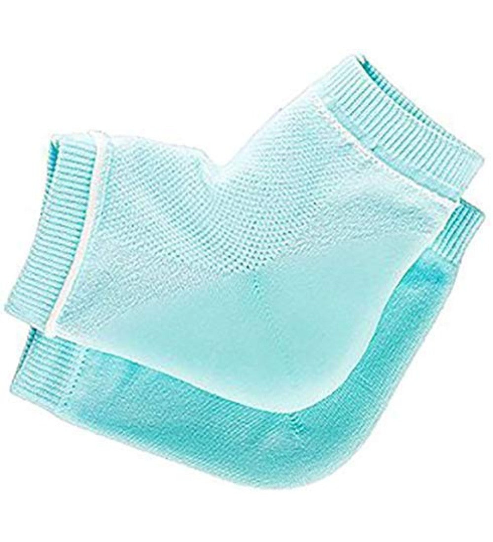 Blue moisturizing cotton heel socks with gel padding for soft and smooth heels