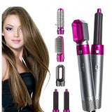 { "alt_text": "Pink hair dryer multifunctional hair styler kit, professional 5 in 1 styling brush set for home use" }