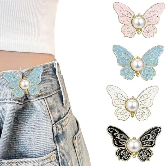 Multicolor alloy butterfly jeans clips with faux pearl center for securing loose clothing fit