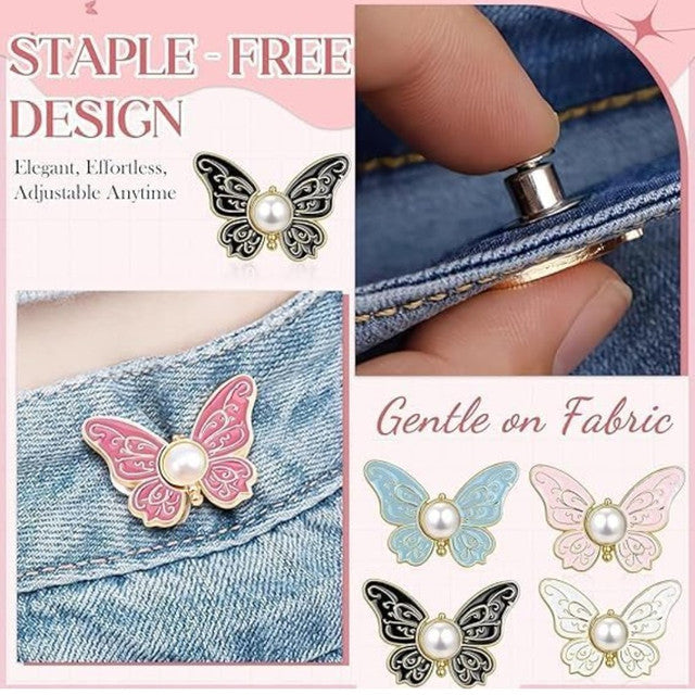 Multicolor alloy butterfly jeans clips with faux pearl center for securing loose clothing fit