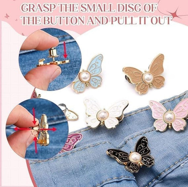 Multicolor alloy butterfly jeans clips with faux pearl center for securing loose clothing fit