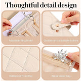 { "alt_text": "Beige PU leather jewelry organizer book with velvet interior, expandable jewelry storage box for women's accessories" }