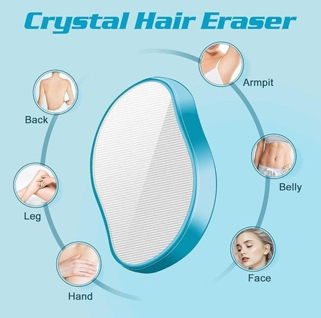 Blue crystal hair eraser tool for gentle, chemical-free removal of fine hair and dead skin cells