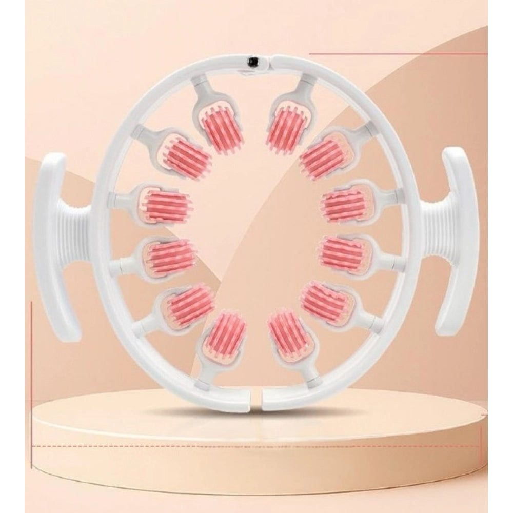 { "alt_text": "Pink massage roller massager with 12 balls for cellulite reduction, lymphatic drainage, and muscle relief" }