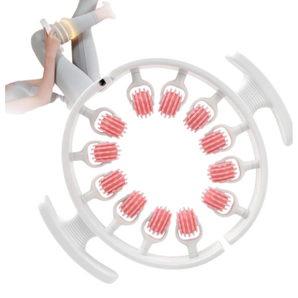{ "alt_text": "Pink massage roller massager with 12 balls for cellulite reduction, lymphatic drainage, and muscle relief" }
