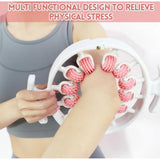 { "alt_text": "Pink massage roller massager with 12 balls for cellulite reduction, lymphatic drainage, and muscle relief" }