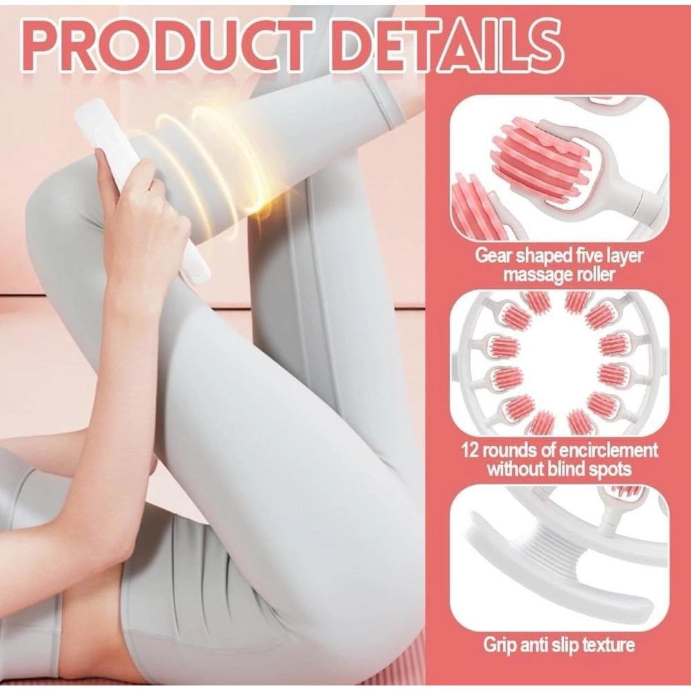 { "alt_text": "Pink massage roller massager with 12 balls for cellulite reduction, lymphatic drainage, and muscle relief" }