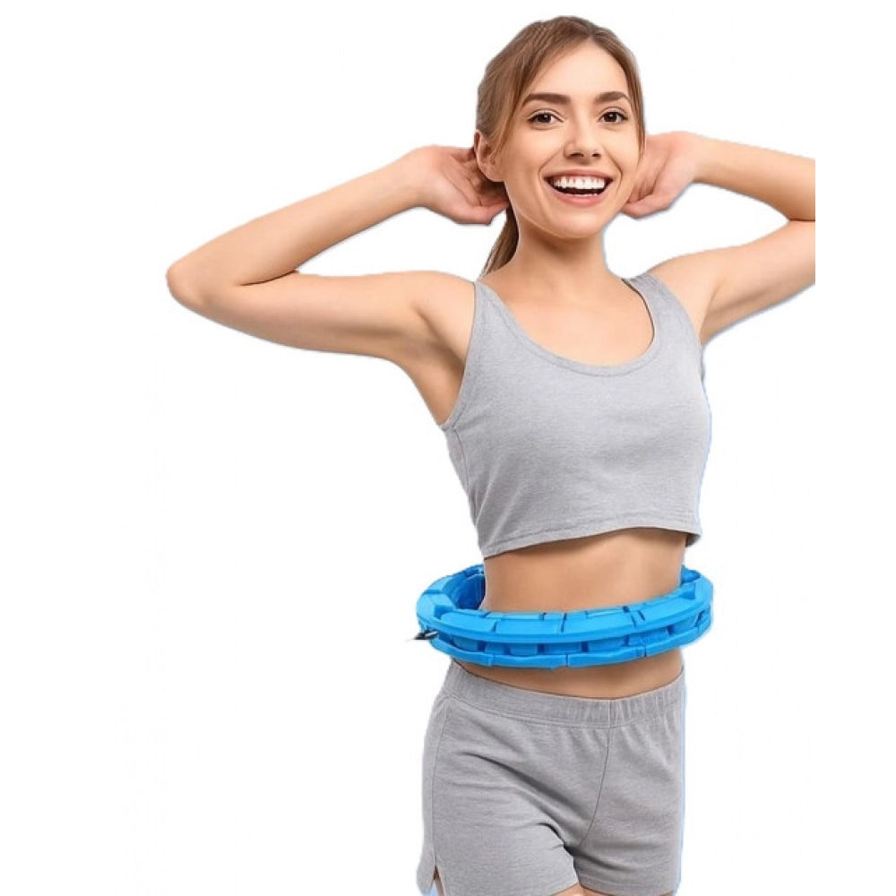 { "alt_text": "Blue hula hoop fitness equipment, adjustable waist trainer with gravity ball for weight loss core strength training" }