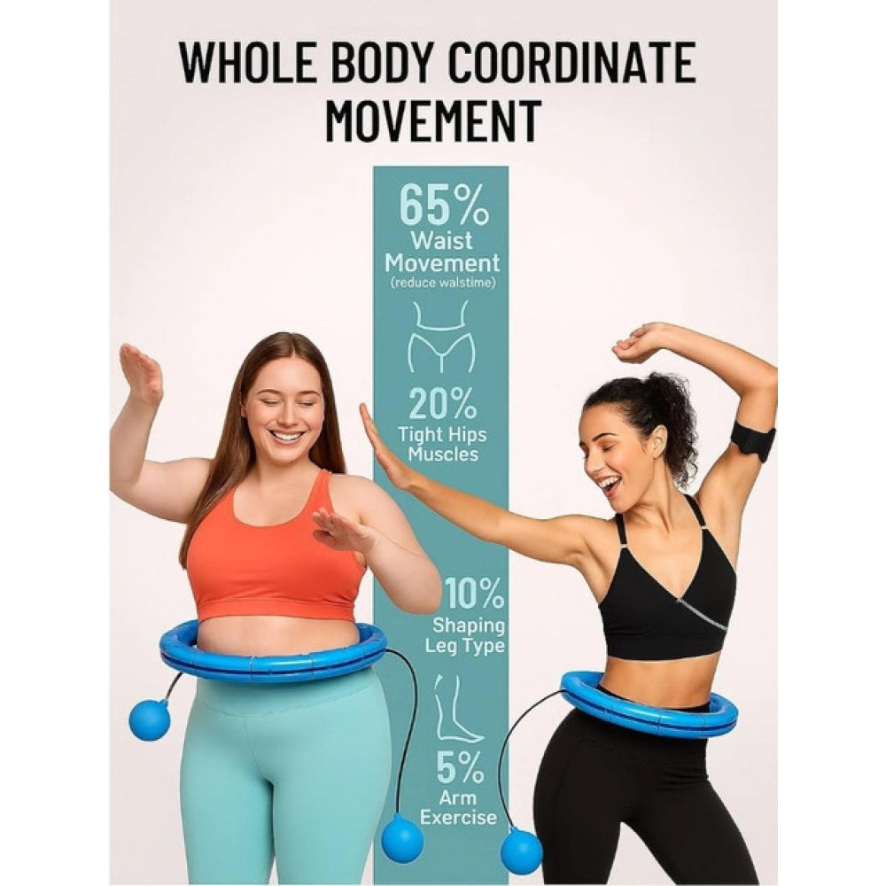 { "alt_text": "Blue hula hoop fitness equipment, adjustable waist trainer with gravity ball for weight loss core strength training" }
