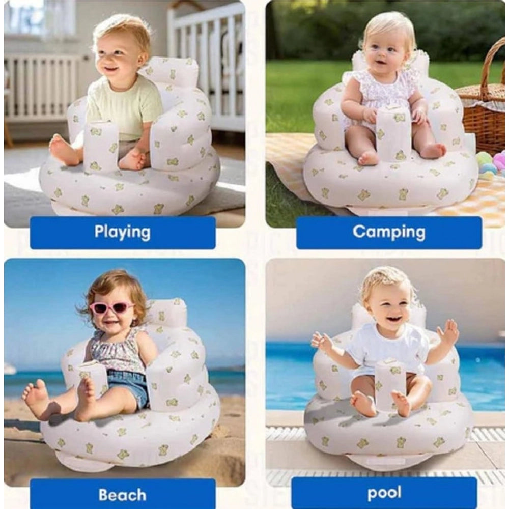 { "alt_text": "Multicolor inflatable baby sofa set with bathtub, suitable for 3+ months, promoting healthy posture" }