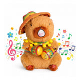 { "alt_text": "Brown plush capybara toy stuffed animal, singing musical pet for kids and adults, decorative nursery decor" }