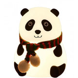 { "alt_text": "White silicone panda lamp for kids' room decor, rechargeable nightlight with 7-color breathing mode" }