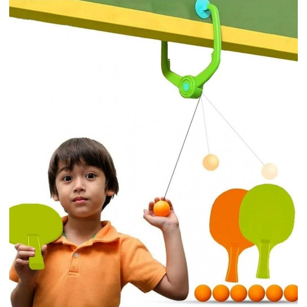 { "alt_text": "Green durable table tennis trainer for improving hand-eye coordination and catching skills" }