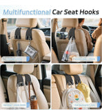 Black PU leather car seat headrest hooks with heavy-duty double metal hooks for organizing bags and bottles