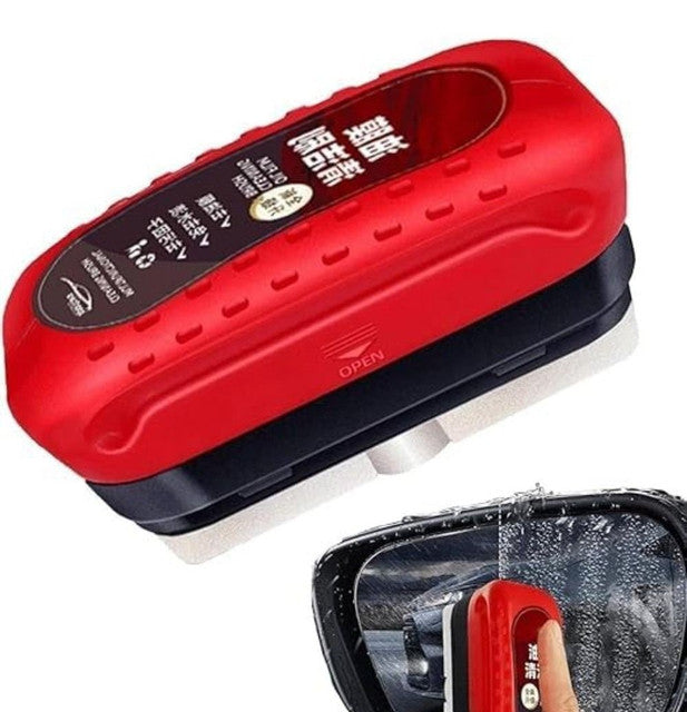 Red and black dual-sided automotive cleaning brush for removing oil films and grime from car glass