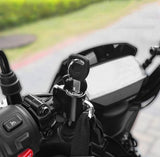 Black metal clamp-on security lock for motorcycles, scooters, and bicycles with two keys