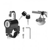 { "alt_text": "Black metal motorcycle helmet lock set of 2, durable anti-theft security accessory for bikes and scooters" }