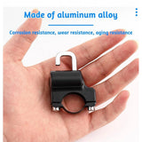{ "alt_text": "Black metal motorcycle helmet lock set of 2, durable anti-theft security accessory for bikes and scooters" }