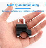 Black metal clamp-on security lock for motorcycles, scooters, and bicycles with two keys