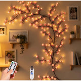 { "alt_text": "Multicolor LED vine light, bendable floral wall decor, warm yellow pink glow for bedroom mood lighting" }