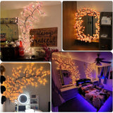{ "alt_text": "Multicolor LED vine light, bendable floral wall decor, warm yellow pink glow for bedroom mood lighting" }