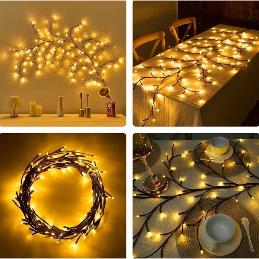 Yellow bendable willow vine light with LED blossoms, ideal for bedroom mood lighting and aesthetic wall decor