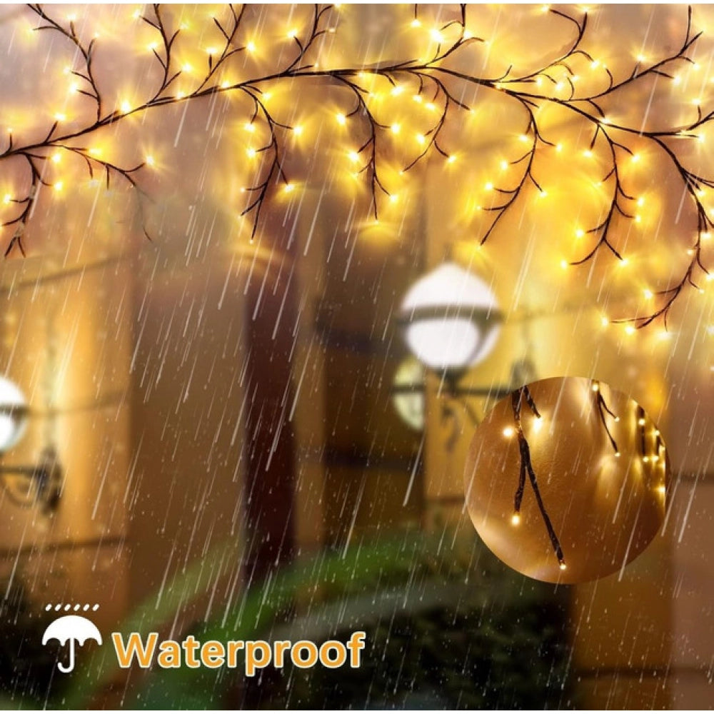 Yellow willow vine light: bendable, tree branch layout, USB-powered LED blossoms for cozy bedroom mood lighting