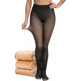 Black fleece-lined leggings with sheer finish, ideal for winter outfits and outdoor activities