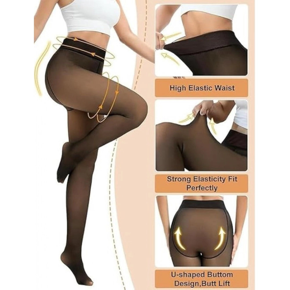 Black thick-fleece winter warm leggings with breathable stretch fabric and soft velvet inner layer. Ideal for cold weather, daily wear, and outdoor activities