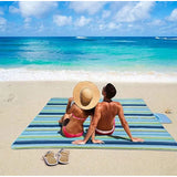 { "alt_text": "Blue smooth fabric picnic mat, spacious portable ground cover for family outings and camping" }