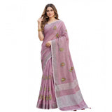 Women's Linen Embroidered Saree With Unstitched Blouse 5.5Mtr (Light Purple)