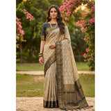 Women's Cotton Printed Saree With Unstitched Blouse 5.5Mtr (Multicolor)