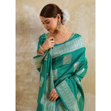 Women's Silk Blend Printed Saree With Unstitched Blouse 5.5Mtr (Sea Green)