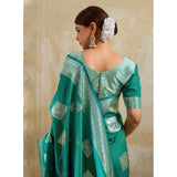 Women's Silk Blend Printed Saree With Unstitched Blouse 5.5Mtr (Sea Green)