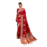 Women's Silk Blend Printed Saree With Unstitched Blouse 5.5Mtr (Red)