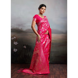 Women's Silk Blend Printed Saree With Unstitched Blouse 5.5Mtr (Pink)