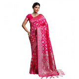 Women's Silk Blend Printed Saree With Unstitched Blouse 5.5Mtr (Pink)