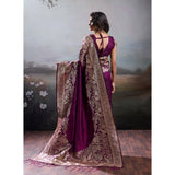 Women's Silk Blend Printed Saree With Unstitched Blouse 5.5Mtr (Wine)