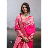 Women's Silk Blend Printed Saree With Unstitched Blouse 5.5Mtr (Pink)