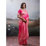 Women's Silk Blend Printed Saree With Unstitched Blouse 5.5Mtr (Pink)