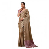 Women's Tissue Silk Solid Saree With Unstitched Blouse 5.5Mtr (Brown)