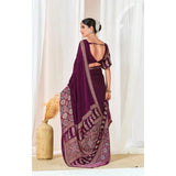 Women's Crepe Printed Saree With Unstitched Blouse 5.5Mtr (Wine)