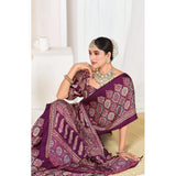 Women's Crepe Printed Saree With Unstitched Blouse 5.5Mtr (Wine)