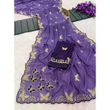 Women's Star Georgette Embellished Saree With Unstitched Blouse 5.5Mtr (Lavender)