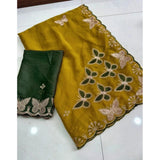 Women's Star Georgette Embellished Saree With Unstitched Blouse 5.5Mtr (Mustard)