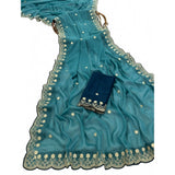 Women's Star Georgette Embroidered Saree With Unstitched Blouse 5.5Mtr (Blue)